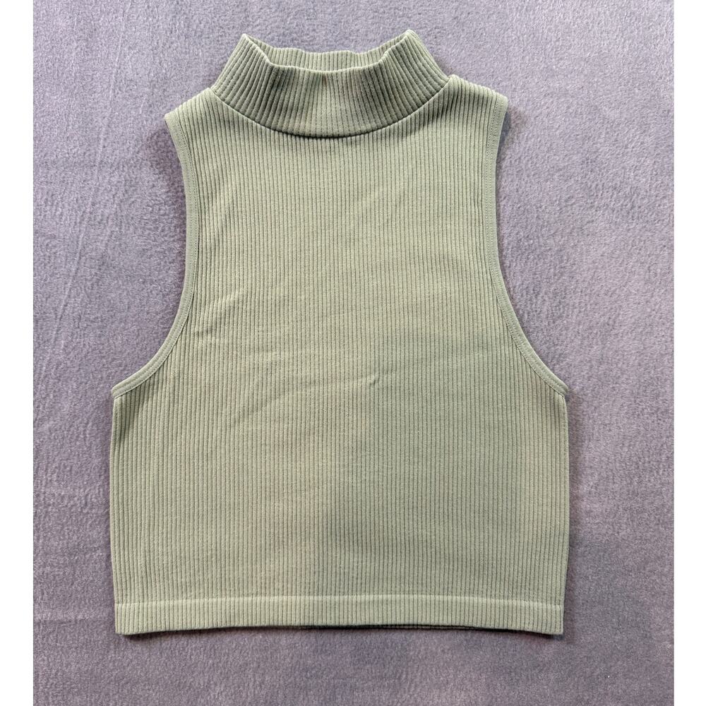 Zara Ribbed Fitted Strechy Sleeveless Tank Top Cropped Size XS Sage Green Layer - Picture 1 of 6